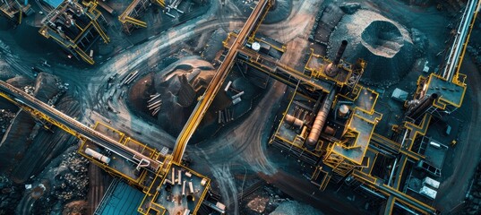 Aerial View of an Efficient Ore Processing Plant at Full Capacity for Industrial Use