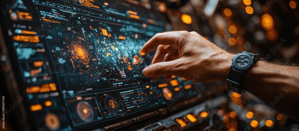 Aufkleber hand interacting with a futuristic interface