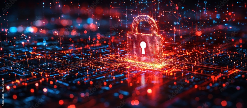 Poster Digital Padlock on a Circuit Board Representing Data Security
