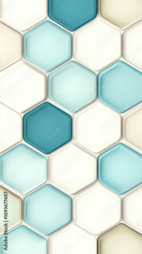 Poster modern hexagonal pattern with blue and white gradient tiles for stylish interior design
