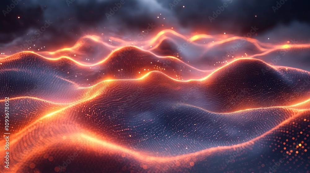 Aufkleber abstract orange glowing landscape with particle texture