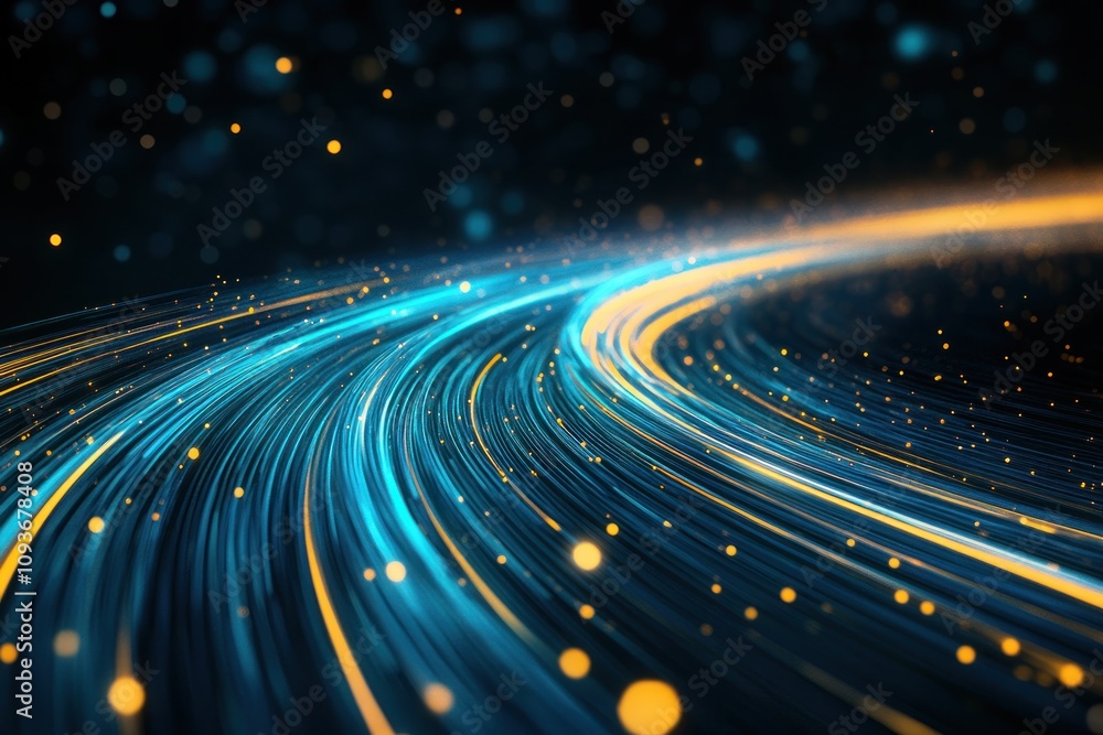 Aufkleber abstract blue and yellow glowing lines with bokeh effect