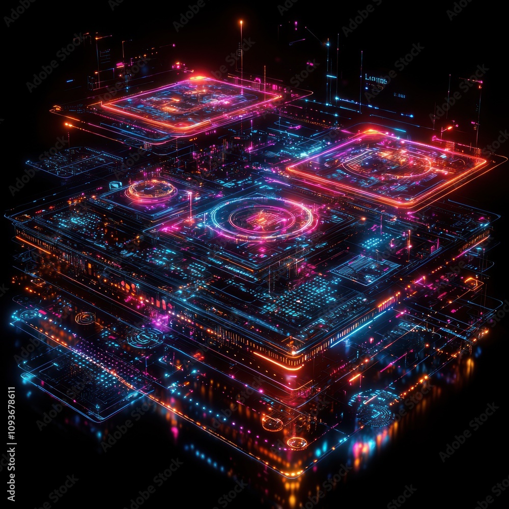Poster Abstract Neon Circuitry with Loading Indicator