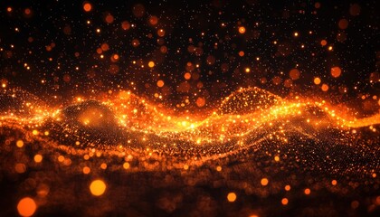 Fototapeta premium Abstract Glittering Orange and Gold Light Wave with Bokeh