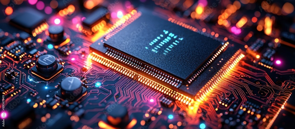 Aufkleber Illuminated Circuit Board with a Central Processor Chip