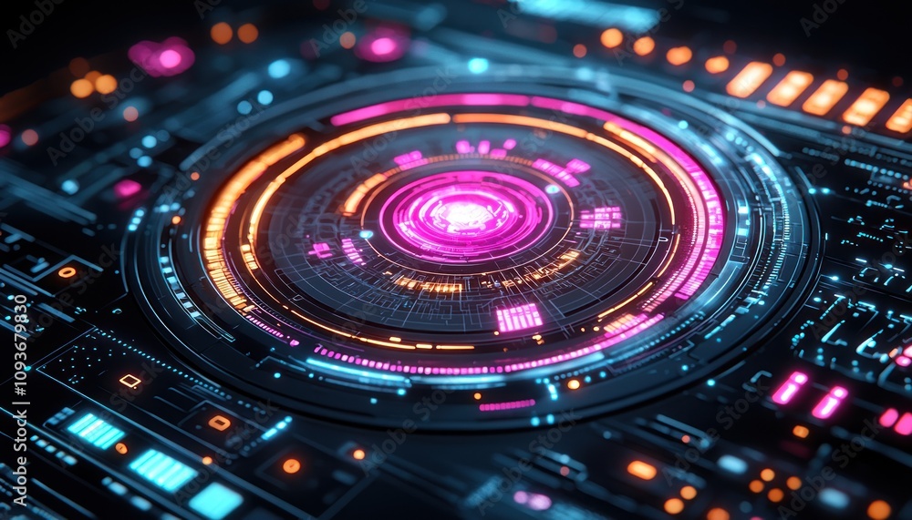 Aufkleber futuristic digital interface with glowing circles and lines