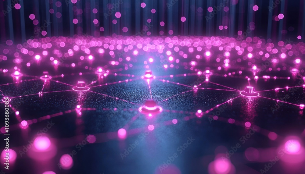 Poster abstract network of pink glowing lights and lines