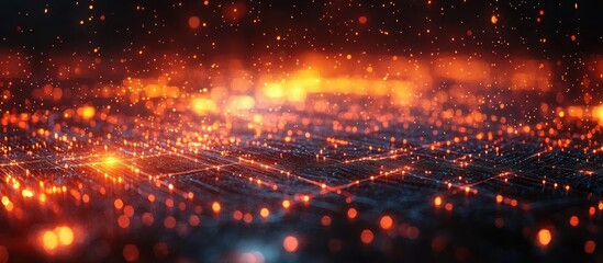 Obraz premium Abstract Dark Background with Glowing Orange Lights and a Network of Lines