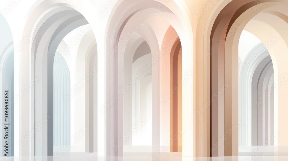 Poster abstract architectural art with curved arches in soft gradients and subtle hues