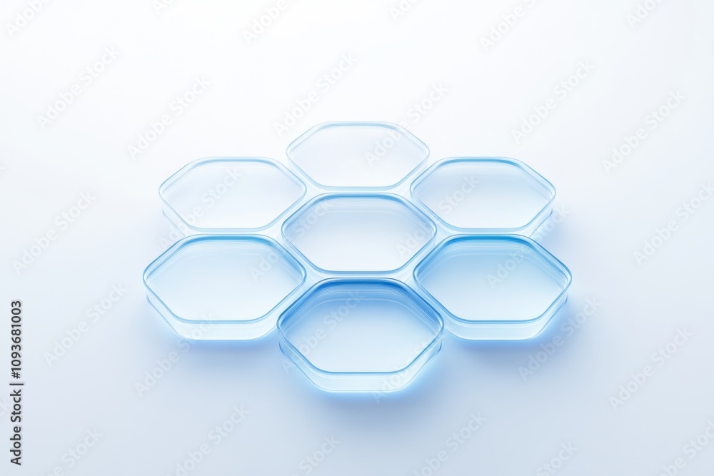 Poster hexagonal glass bowls arrayed in minimalist pattern on white surface