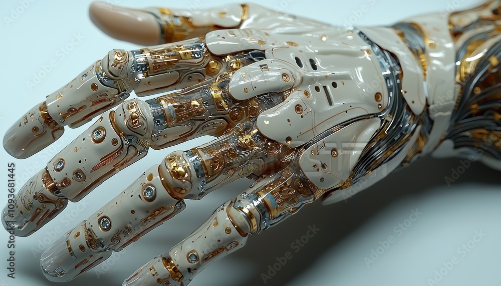 Aufkleber A Close-Up of a Metallic Robot Hand with Visible Internal Mechanisms