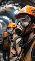 Fototapeta premium Safety Protocols in Underground Mining: Miners Using Portable Gas Detectors for Air Quality Assurance