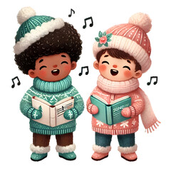 two little children signing christmas illustration