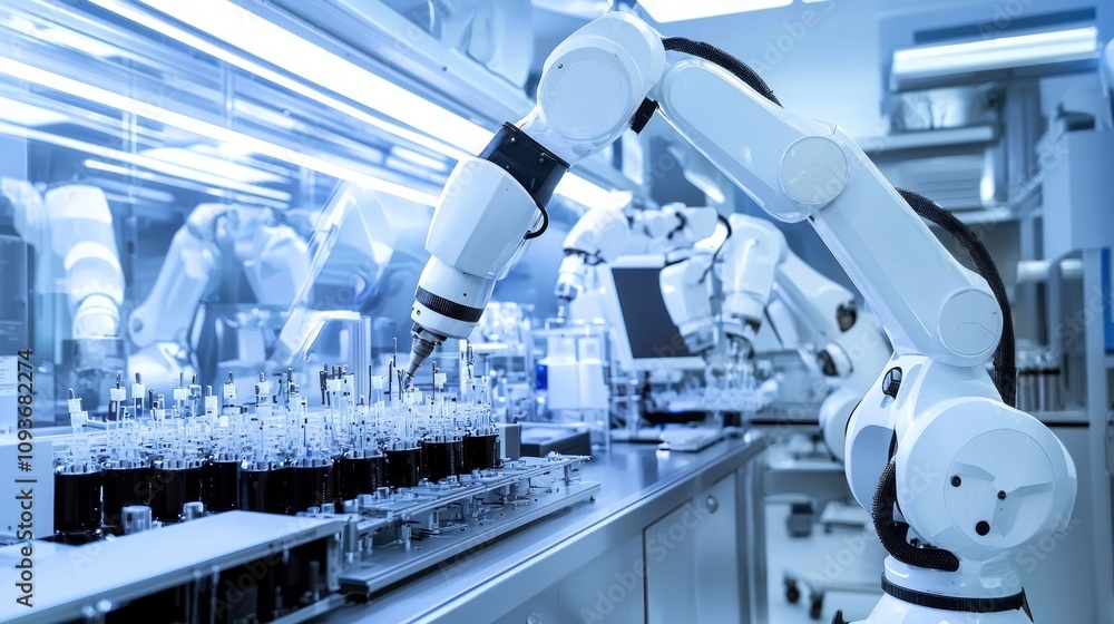 Aufkleber Robotic Arm in Laboratory Setting Processing Samples