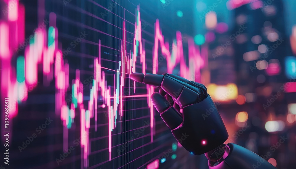 Poster Robotic Hand Interacting with a Financial Data Chart