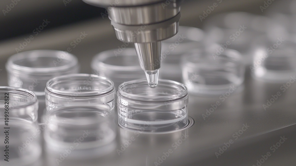 Poster Automated Liquid Dispensing System Filling Small Transparent Containers