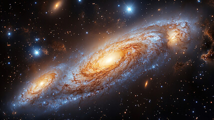 Stunning view of spiral galaxies illuminated by stars in deep space captured in high-resolution detail. Generative AI