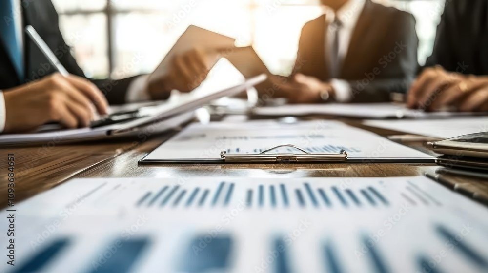 Aufkleber businesspeople working on documents with graphs at a table