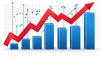 Obraz premium Red Arrow Chart Shows Upward Trend in Blue Bars