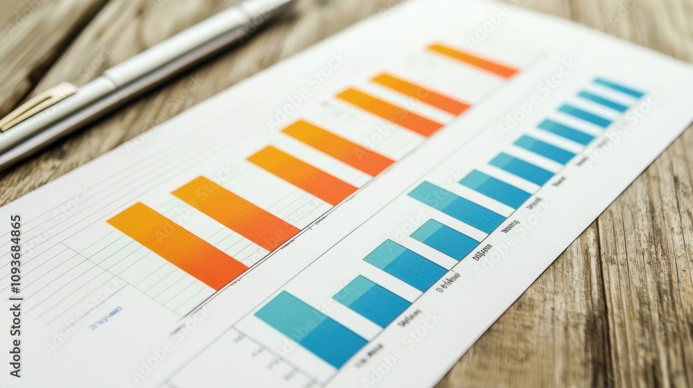 Poster Bar Graph Data Analysis with a Pen on a Wooden Table