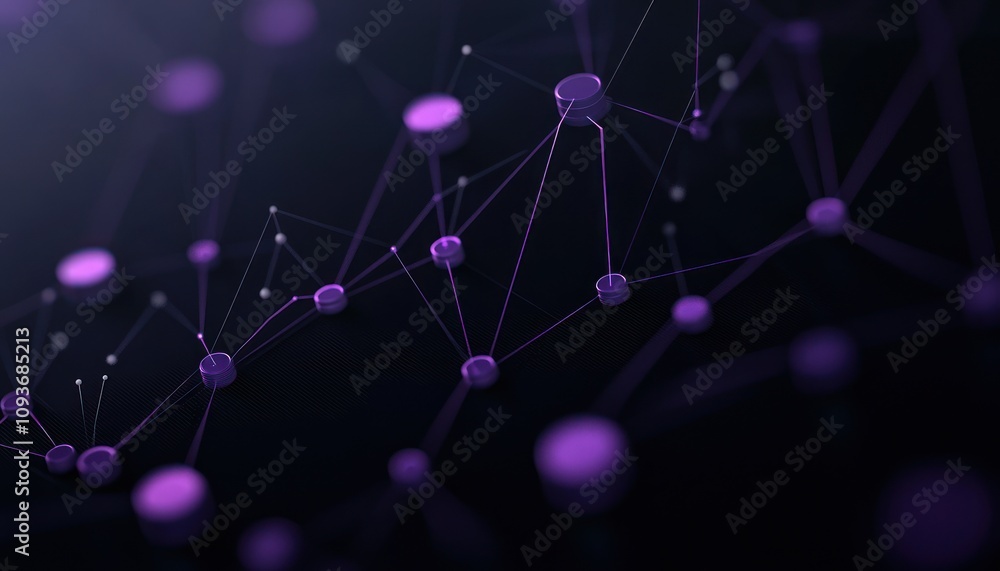 Poster Abstract Purple Nodes Connected by Lines on a Dark Background