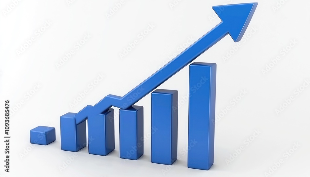 Poster Blue 3D Bar Graph with Arrow Showing Upward Trend