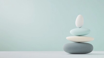 Minimalist Zen Stone Stack on Soft Blue Background for Tranquility and Balance