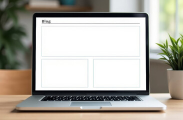 Fototapeta premium Open laptop with customizable blog layout mockup.
