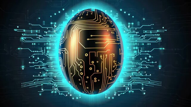 Techno egg. Cybernetic electronic egg of future. Happy Easter.