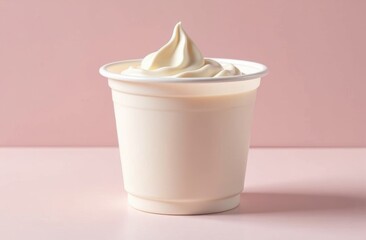 Yogurt cup with plastic lid and blank space for branding.