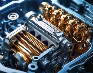 Obraz premium Close-Up of an Engine Component with Focus on Mechanical Details