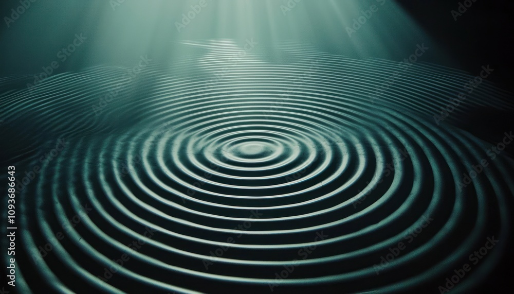 Aufkleber abstract circular ripples with light beam on teal surface