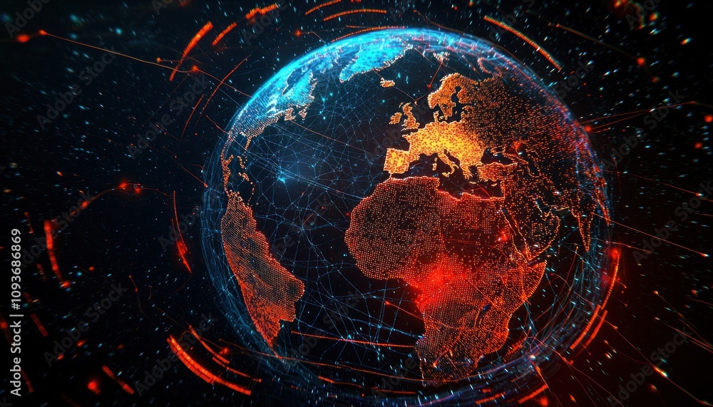 Poster A Digital Representation of Earth With Illuminated Continents and a Network of Lines