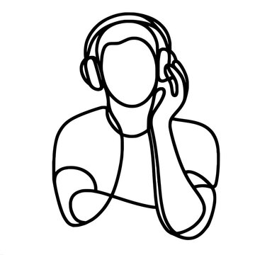 recommend clip art: Minimalist line art of person listening to music with headphones