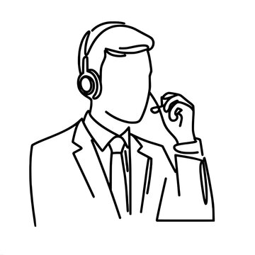 recommend clip art: Line art of a businessman with headset in suit