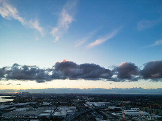 High Angle View of Dagenham City East London Capital City of England Great Britain. Aerial Footage was Captured with Drone's Camera on March 2nd, 2024