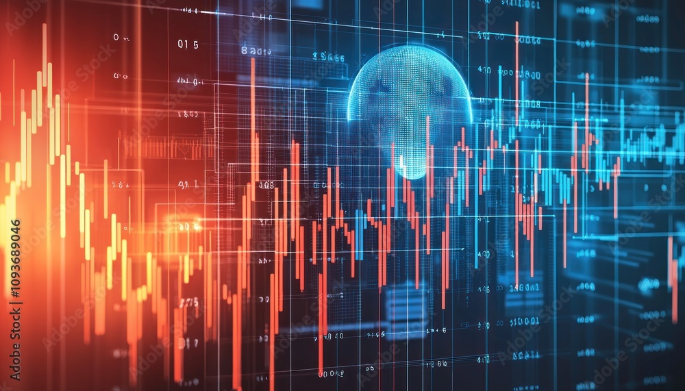 Aufkleber Abstract Digital Data Visualization with Geometric Patterns and Financial Graphs