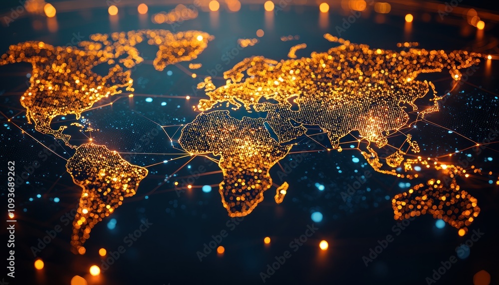 Aufkleber a world map constructed from glittering lights and interconnected lines