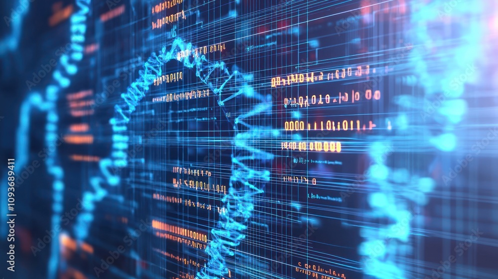 Aufkleber Abstract Digital Representation of DNA Code with Binary Code and Grid Pattern