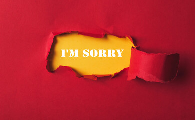 Red background with a hole in it and the words I'm sorry written in white