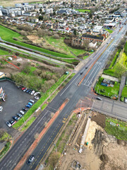 High Angle View of Dagenham City East London Capital City of England Great Britain. Aerial Footage was Captured with Drone's Camera on March 2nd, 2024