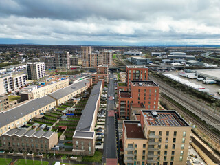 Fototapeta premium High Angle View of Dagenham City East London Capital City of England Great Britain. Aerial Footage was Captured with Drone's Camera on March 2nd, 2024