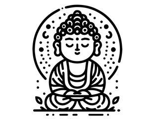 detailed line art of buddha with floral and celestial elements