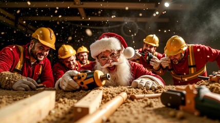 A group of construction workers in hard hats and hard hats working on a construction site