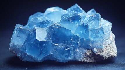 Obraz premium Vibrant blue crystal cluster on rock surface showcasing natural geometric patterns