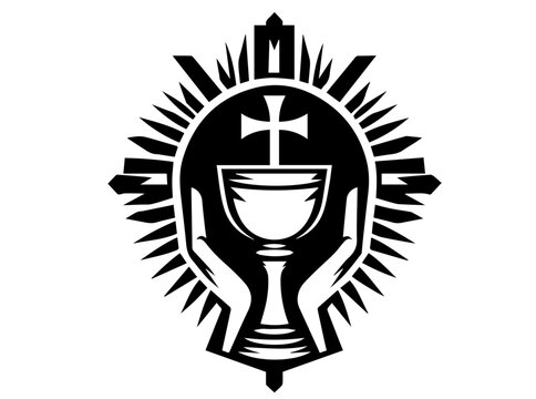 recommend clip art: religious black and white illustration of a chalice and cross