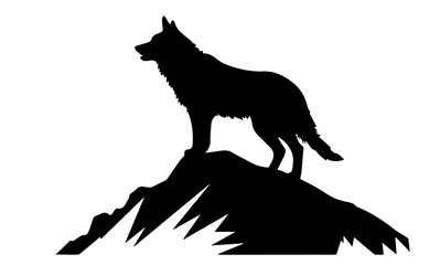 majestic wolf silhouette illustration with mountain backdrop