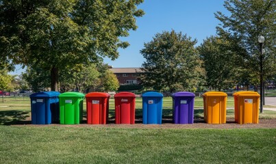 Colorful Recycling Bins in Community Park