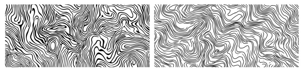 stylized black and white patterns featuring flowing organic shapes