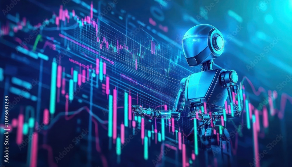 Poster A Futuristic Robot Analyzing Financial Data on a Screen